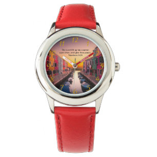 Schwarzes Christliches Glaubenskreuz mit Zahlen 6: Armbanduhr