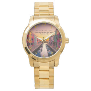 Schwarzes Christliches Glaubenskreuz mit Zahlen 6: Armbanduhr