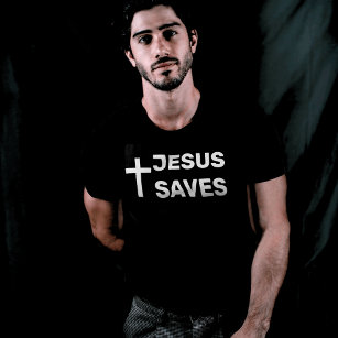 Schwarzes Christliches Kreuz Jesus Rette T-Shirt