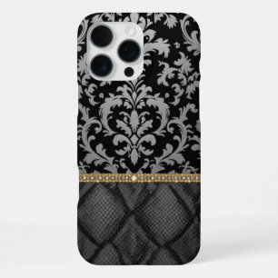 schwarzes Classic Damask Luxe iPhone 16 Pro Max Hülle