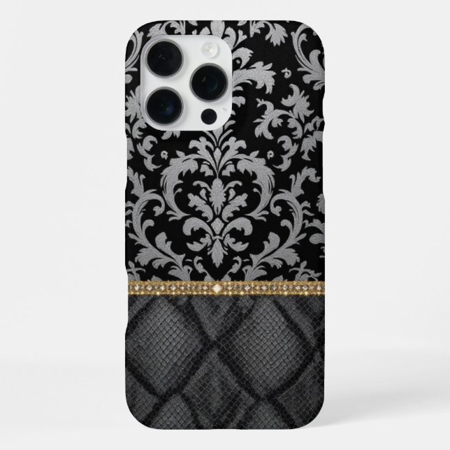 schwarzes Classic Damask Luxe iPhone Hülle (Rückseite)