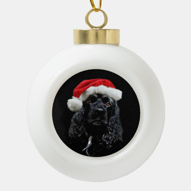Schwarzes cocker spaniel Sankt Keramik Kugel-Ornament (Vorderseite)
