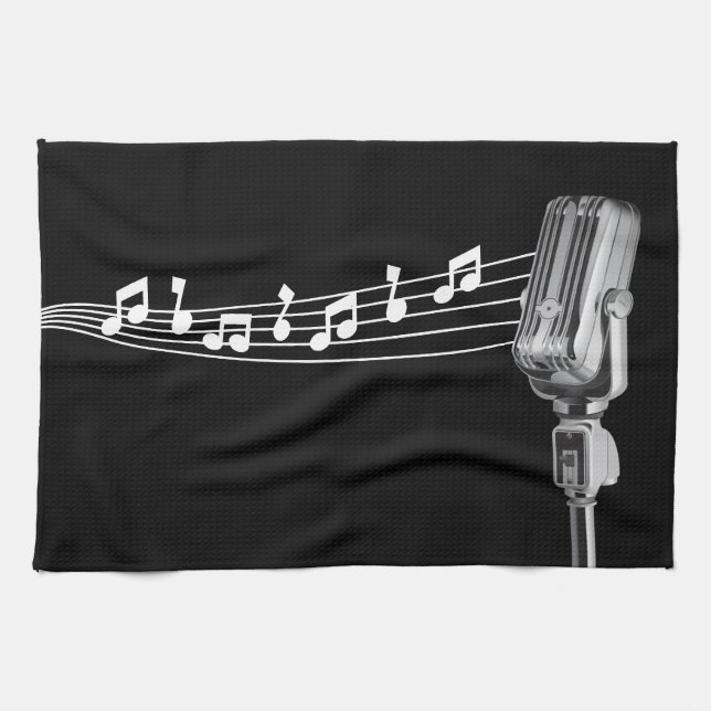 Schwarzes coolen Retro Mic u. der musikalischen Handtuch (Horizontal)