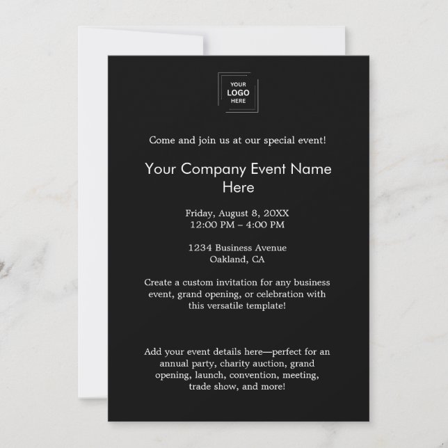Schwarzes Corporate-Event-Branding-Design Einladung (Vorderseite)