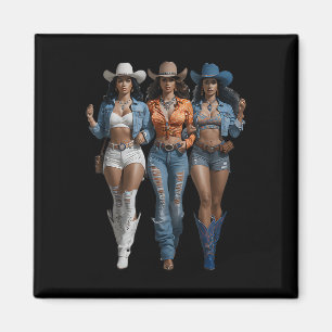 Schwarzes Cowgirl Western Tee Rodeo Land Frauen Ju Magnet