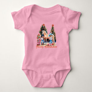 Schwarzes Cowgirl Winter Szene Pferd Frohe Weihnac Baby Strampler