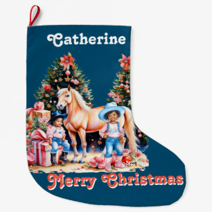 Schwarzes Cowgirl Winter Szene Pferd Frohe Weihnac Großer Weihnachtsstrumpf