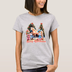 Schwarzes Cowgirl Winter Szene Pferd Frohe Weihnac T-Shirt