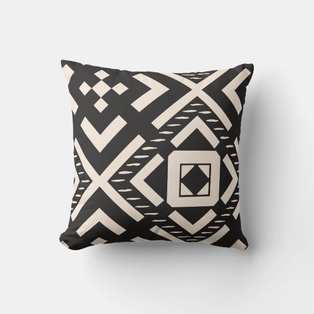 Schwarzes Cream Geometric Abstrakt Square Throw Ki Kissen (Vorderseite)