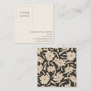 Schwarzes Creme-Blumen-Minimalist-Boutique-Logo Mo Quadratische Visitenkarte