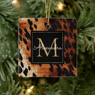 Schwarzes Creme Braunes Goldmonogramm Keramikornament