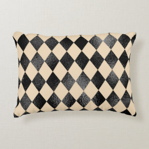 Schwarzes & cremefarbenes Diamantmuster Whimsical Zierkissen