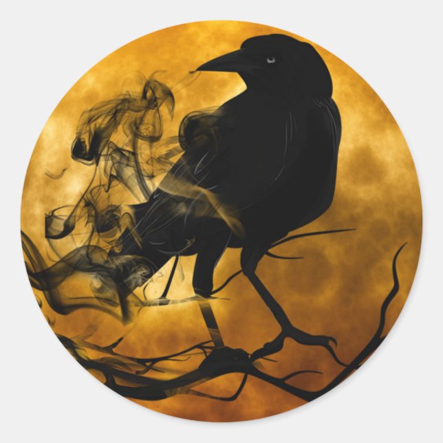 Schwarzes Crow Halloween Runder Aufkleber (Vorderseite)