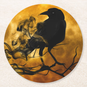 Schwarzes Crow Halloween Runder Pappuntersetzer