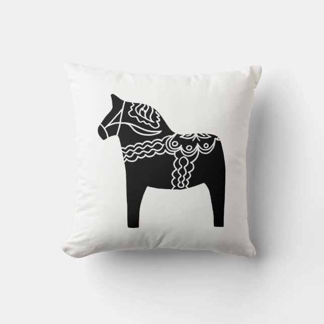 Schwarzes Dala Pferd Kissen (Vorderseite)