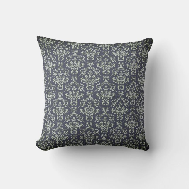 Schwarzes Damaskmuster Muster Viktorianisch Kissen (Vorderseite)