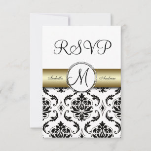 Schwarzes Damast Goldene Hochzeit RSVP Karte