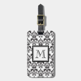 Schwarzes Damast-Muster 2 mit Ihrem Monogramm Gepäckanhänger