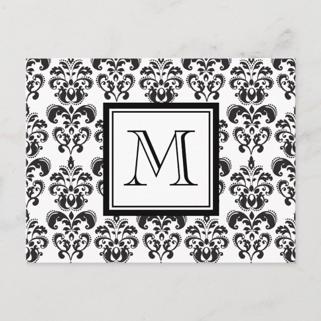 Schwarzes Damast-Muster 2 mit Ihrem Monogramm Postkarte (Vorderseite)