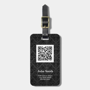 Schwarzes Damast-Muster mit QR Code-individuellem Gepäckanhänger
