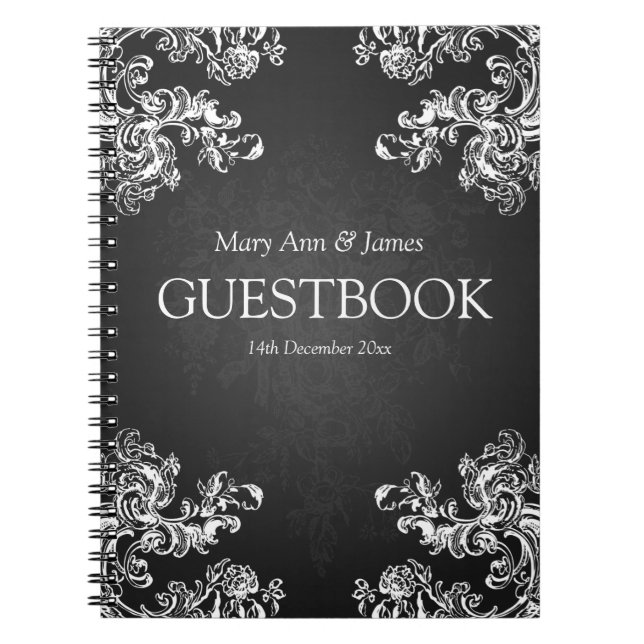 Schwarzes des Hochzeitguestbook-Vintages Wirbels-2 Notizblock (Vorderseite)