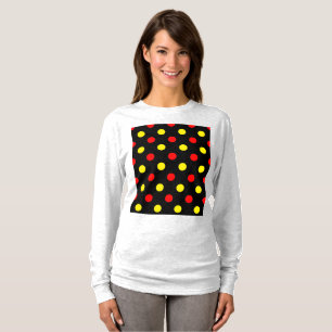 Schwarzes Design mit roten und gelben Tupfen T-Shirt