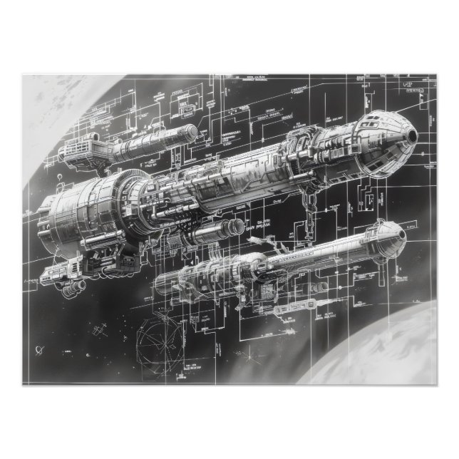 Schwarzes Diagramm der SciFi-Space Fotodruck (Vorne)