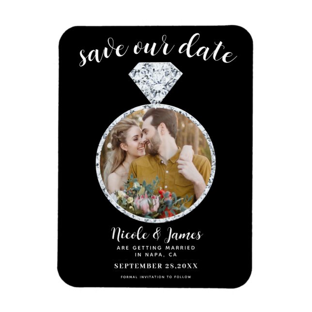 Schwarzes Diamantring-Blende-Foto Save the Date Magnet (Vertikal)