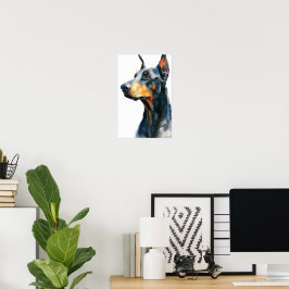 Schwarzes Dobermann-Aquarellporträt Poster
