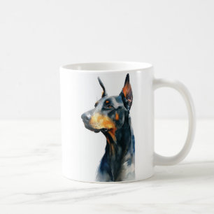 Schwarzes Dobermann-Wasserfarbenporträt Kaffeetasse