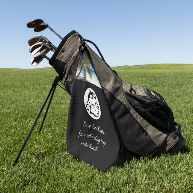 Schwarzes Dolphin-Silhouette-Monogramm-Foto Golfhandtuch (Gras)