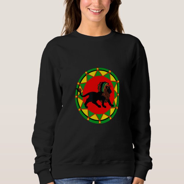 Schwarzes Dreadlock-Rasta-Reggae-Löwen-Design Sweatshirt (Vorderseite)