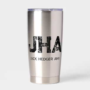 SCHWARZES DREIBUCHSTABEN-MONOGRAMM NAMEN AUS EDELS THERMOBECHER