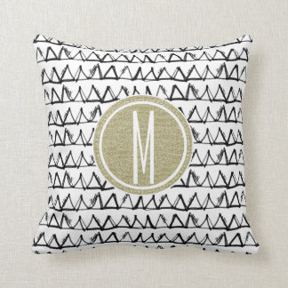 Schwarzes Dreieck-GoldGlitzer-Monogramm Kissen