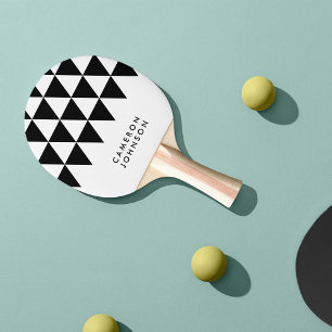 Schwarzes Dreieck-Muster mit weißem Minimalistisch Tischtennis Schläger
