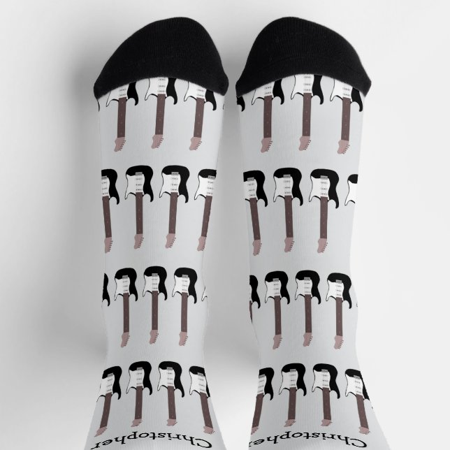 Schwarzes E-Gitarren-Design personalisiert Socken (Oben)