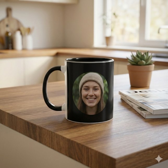 Schwarzes einfaches benutzerdefiniertes Foto mit m Tasse (Black Simple Custom Photo Minimal Modern Design Mug)