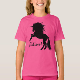 Schwarzes Einhorn aufziehen "Glauben" T-Shirt