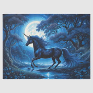 Schwarzes Einhorn im Blauen Mond Seidenpapier