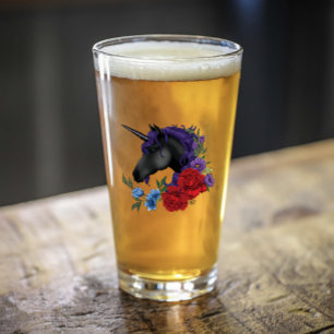 Schwarzes Einhorn Lila Mitternachtsgarten Blumen Glas