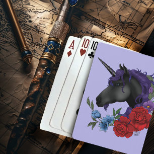 Schwarzes Einhorn Lila Mitternachtsgarten Blumen Spielkarten