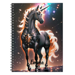 Schwarzes Einhorn mit Gold-Mane-Individuelle Name- Notizblock
