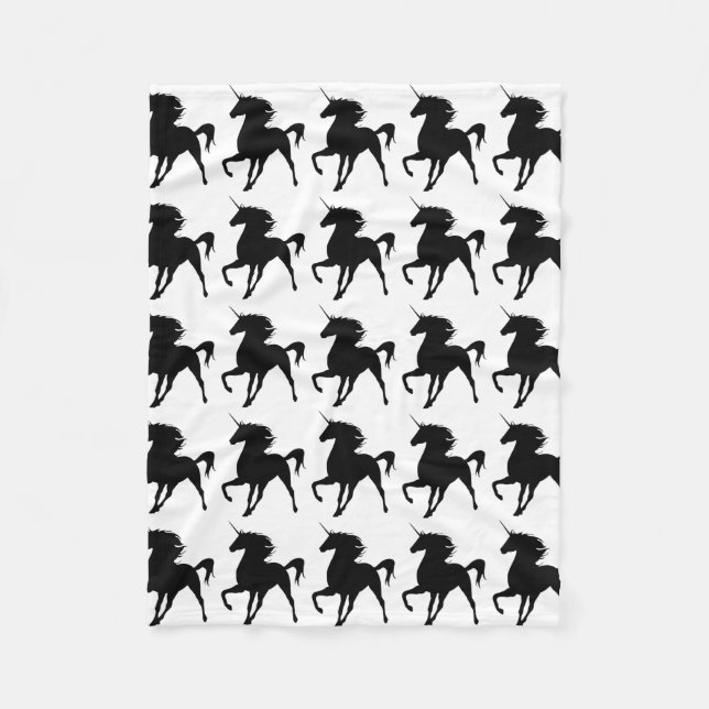 Schwarzes Einhorn Silhouette Fleece Blanket (Vorderseite)