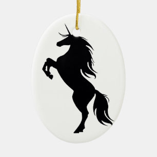 Schwarzes Einhorn Silhouette Oval Jazz Keramikornament