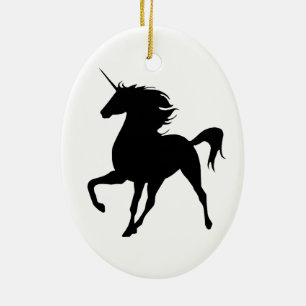 Schwarzes Einhorn Silhouette Oval Jazz Keramikornament