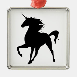 Schwarzes Einhorn Silhouette Silbernes Ornament