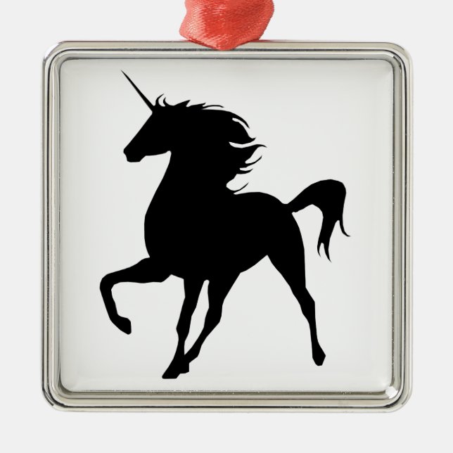 Schwarzes Einhorn Silhouette Silbernes Ornament (Vorne)
