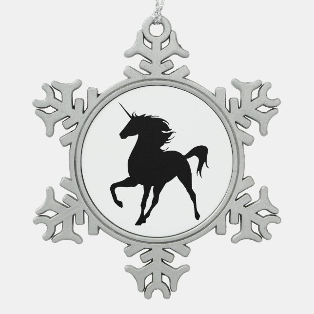 Schwarzes Einhorn Silhouette Snowflake Ornament (Vorderseite)