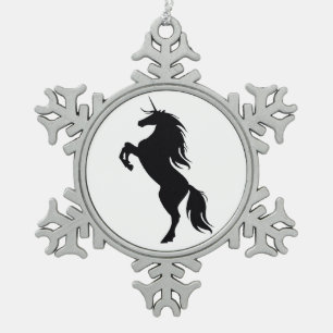 Schwarzes Einhorn Silhouette Snowflake Ornament