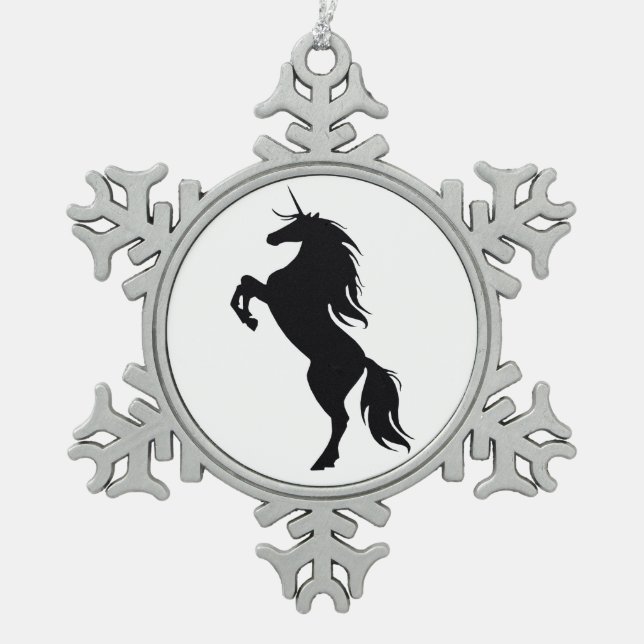 Schwarzes Einhorn Silhouette Snowflake Ornament (Vorderseite)